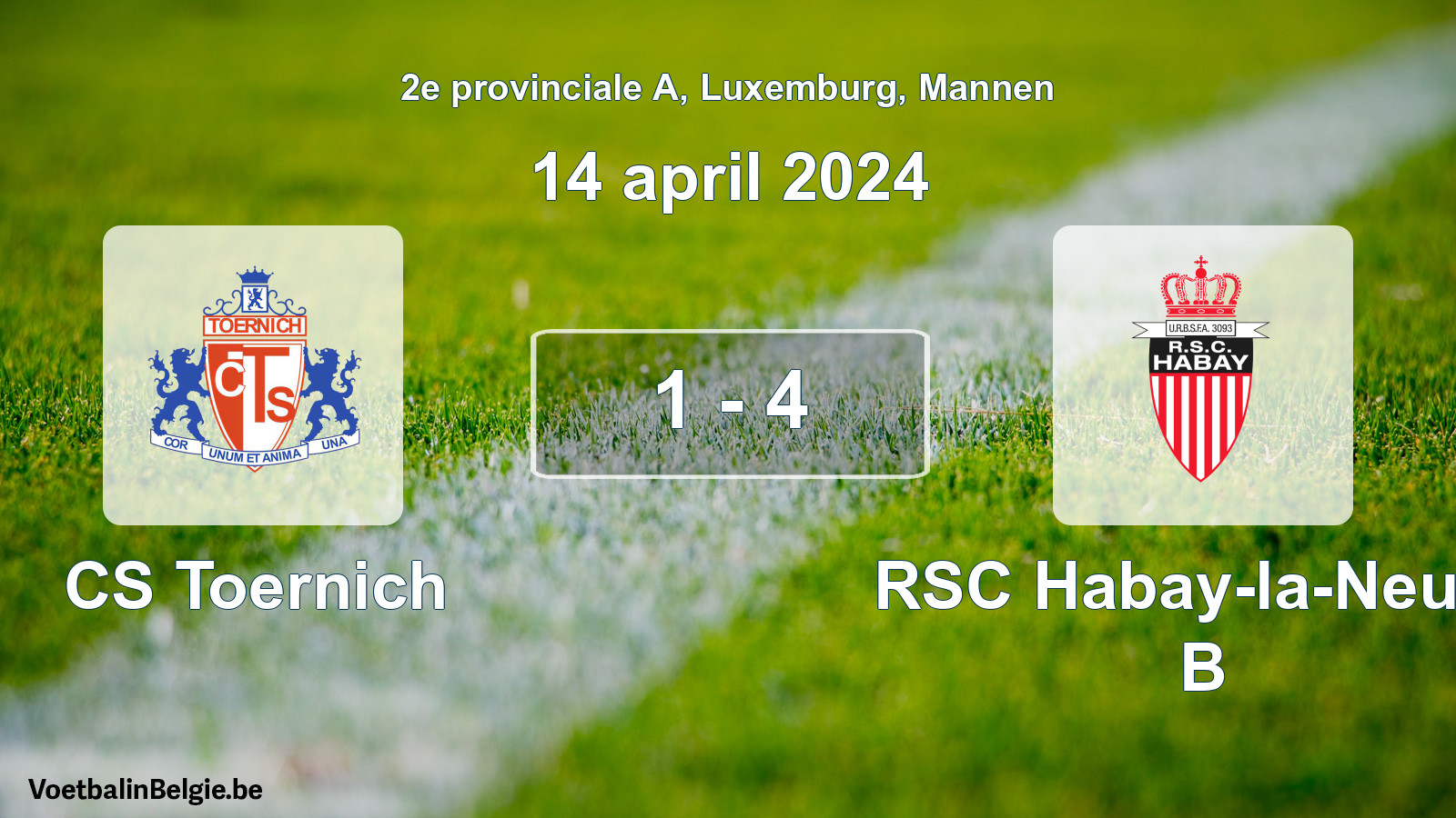 Gespeelde wedstrijd mannenvoetbal: CS Toernich - RSC Habay-la-Neuve B 1 - 4 (14 april 2024)