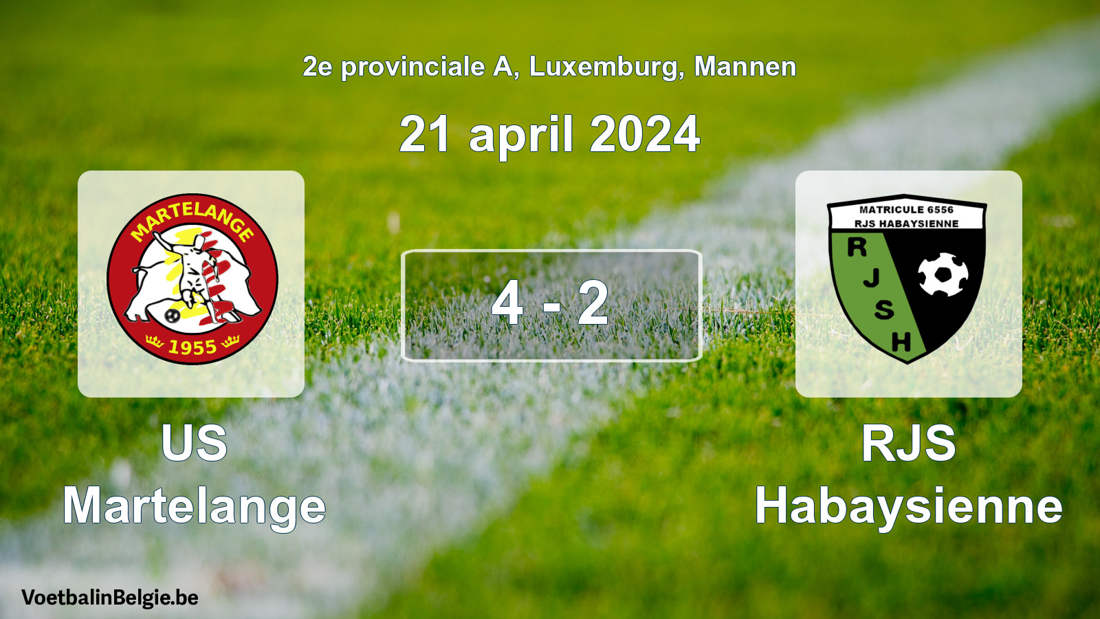 Gespeelde wedstrijd mannenvoetbal: US Martelange - RJS Habaysienne 4 - 2 (21 april 2024)