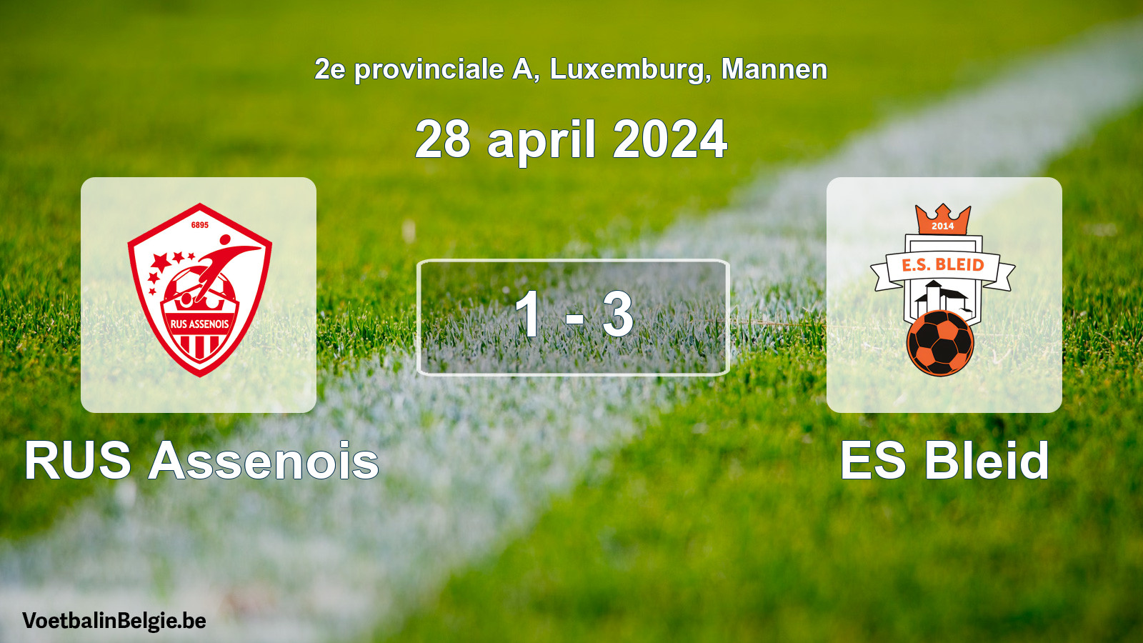 Gespeelde wedstrijd mannenvoetbal: RUS Assenois - ES Bleid 1 - 3 (28 april 2024)