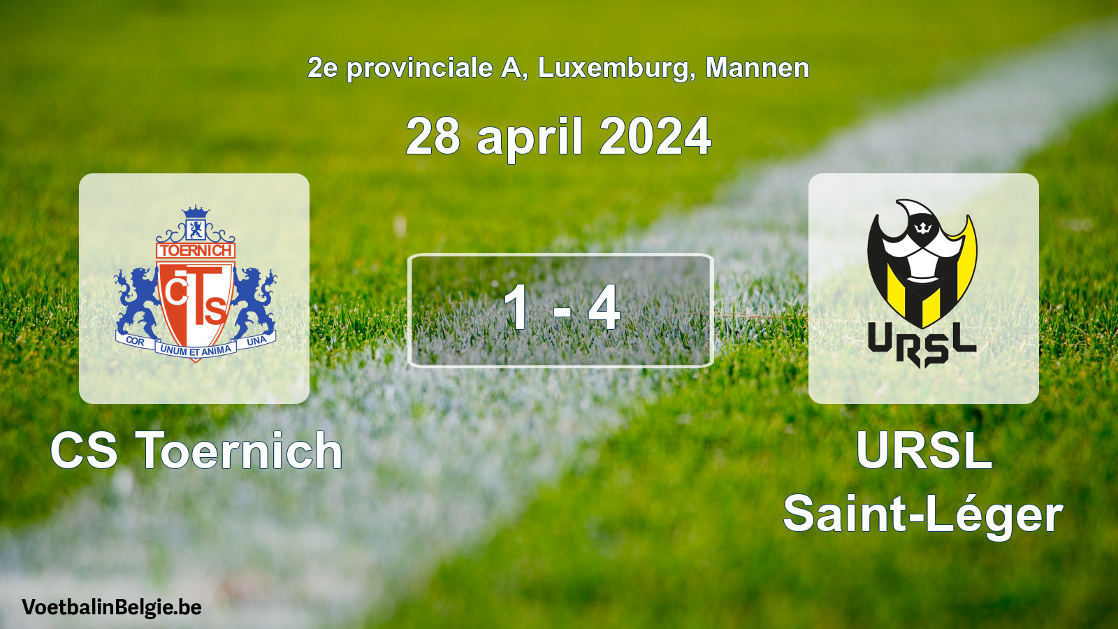 Gespeelde wedstrijd mannenvoetbal: CS Toernich - URSL Saint-Léger 1 - 4 (28 april 2024)