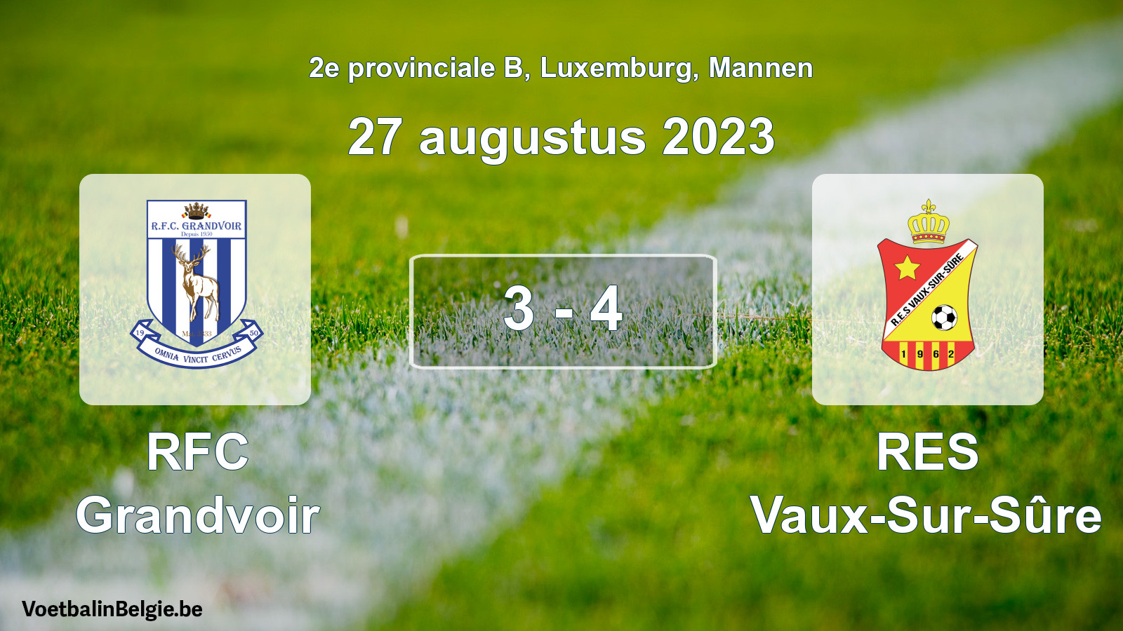 Gespeelde wedstrijd mannenvoetbal: RFC Grandvoir - RES Vaux-Sur-Sûre 3 - 4 (27 augustus 2023)