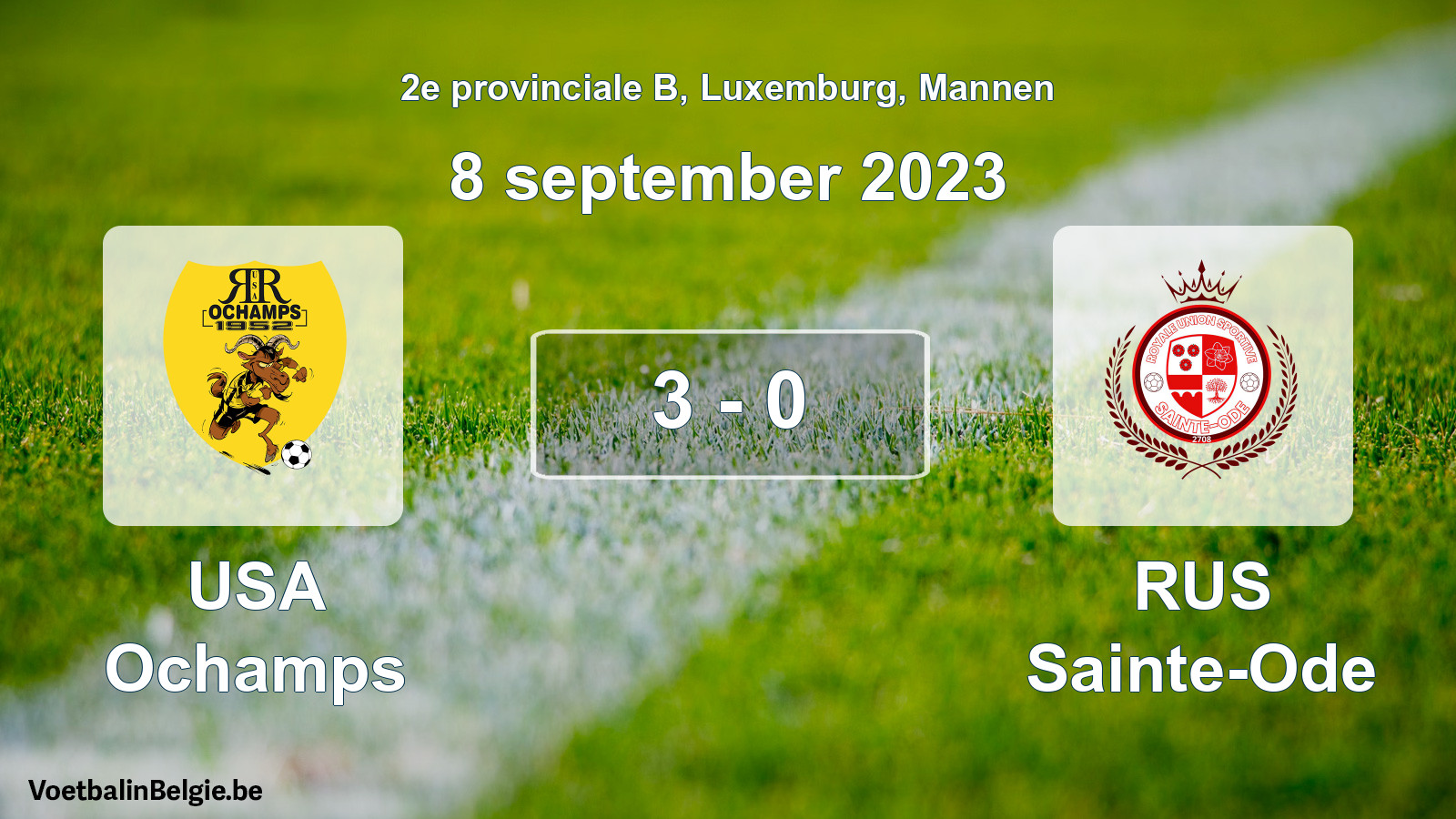 Gespeelde wedstrijd mannenvoetbal: USA Ochamps - RUS Sainte-Ode 3 - 0 (8 september 2023)