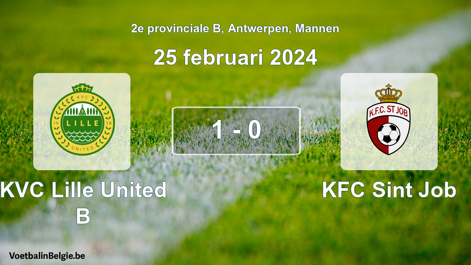 Gespeelde wedstrijd mannenvoetbal: KVC Lille United B - KFC Sint Job 1 - 0 (25 februari 2024)
