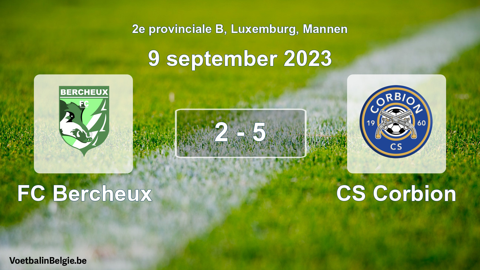 Gespeelde wedstrijd mannenvoetbal: FC Bercheux - CS Corbion 2 - 5 (9 september 2023)