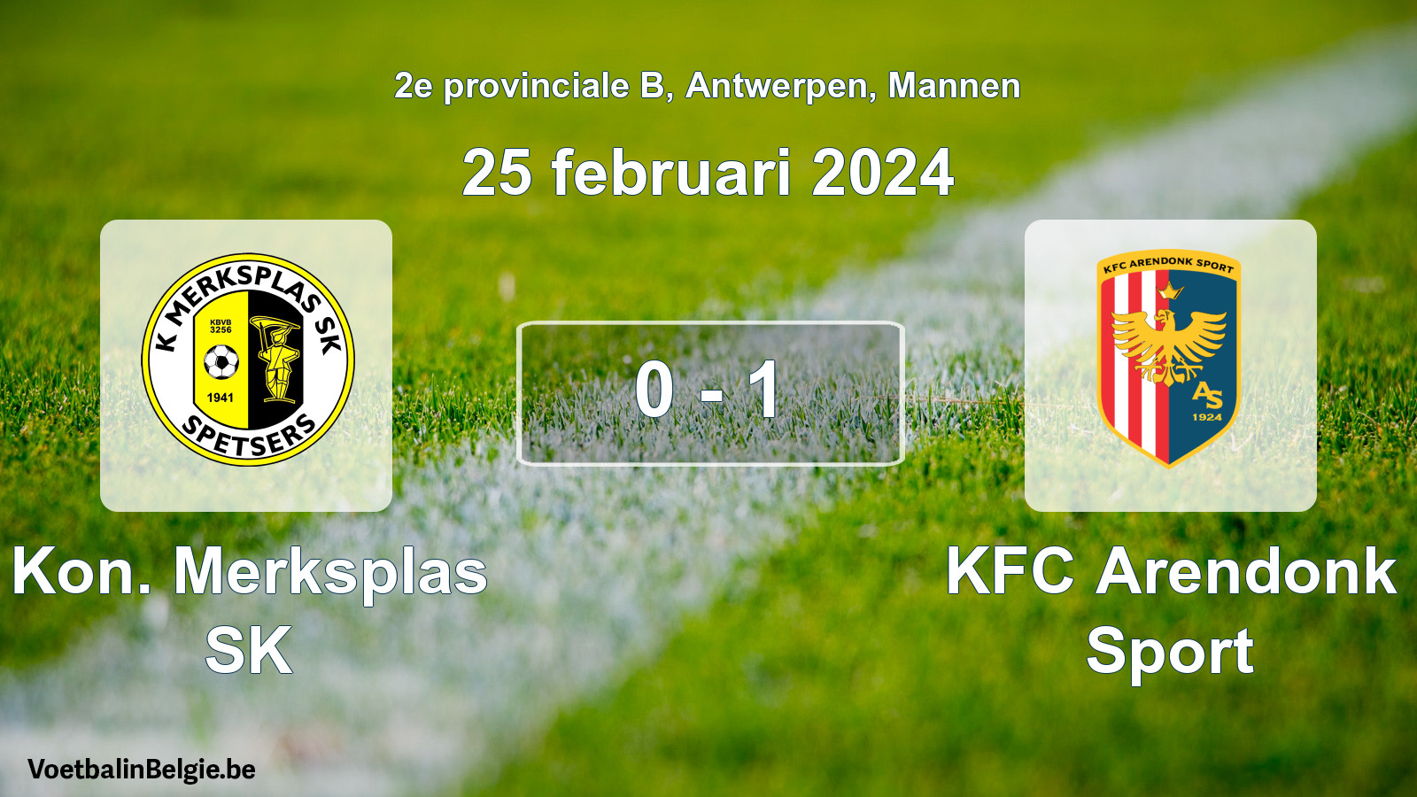 Gespeelde wedstrijd mannenvoetbal: Kon. Merksplas SK - KFC Arendonk Sport 0 - 1 (25 februari 2024)