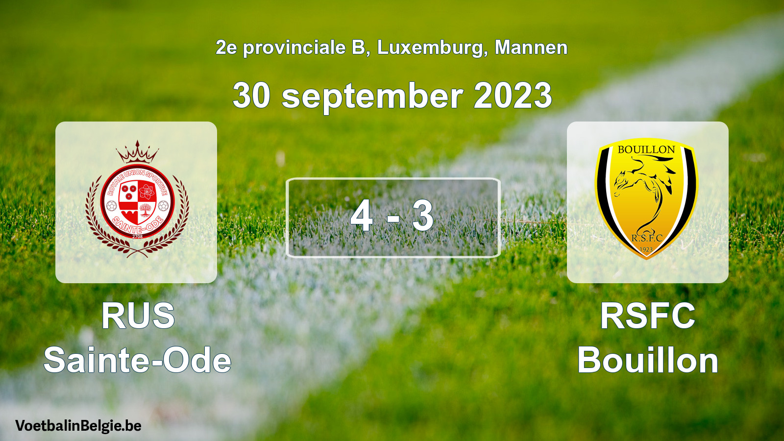 Gespeelde wedstrijd mannenvoetbal: RUS Sainte-Ode - RSFC Bouillon 4 - 3 (30 september 2023)