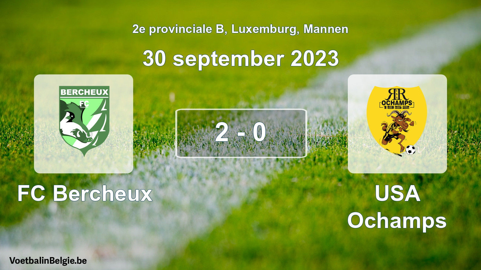 Gespeelde wedstrijd mannenvoetbal: FC Bercheux - USA Ochamps 2 - 0 (30 september 2023)