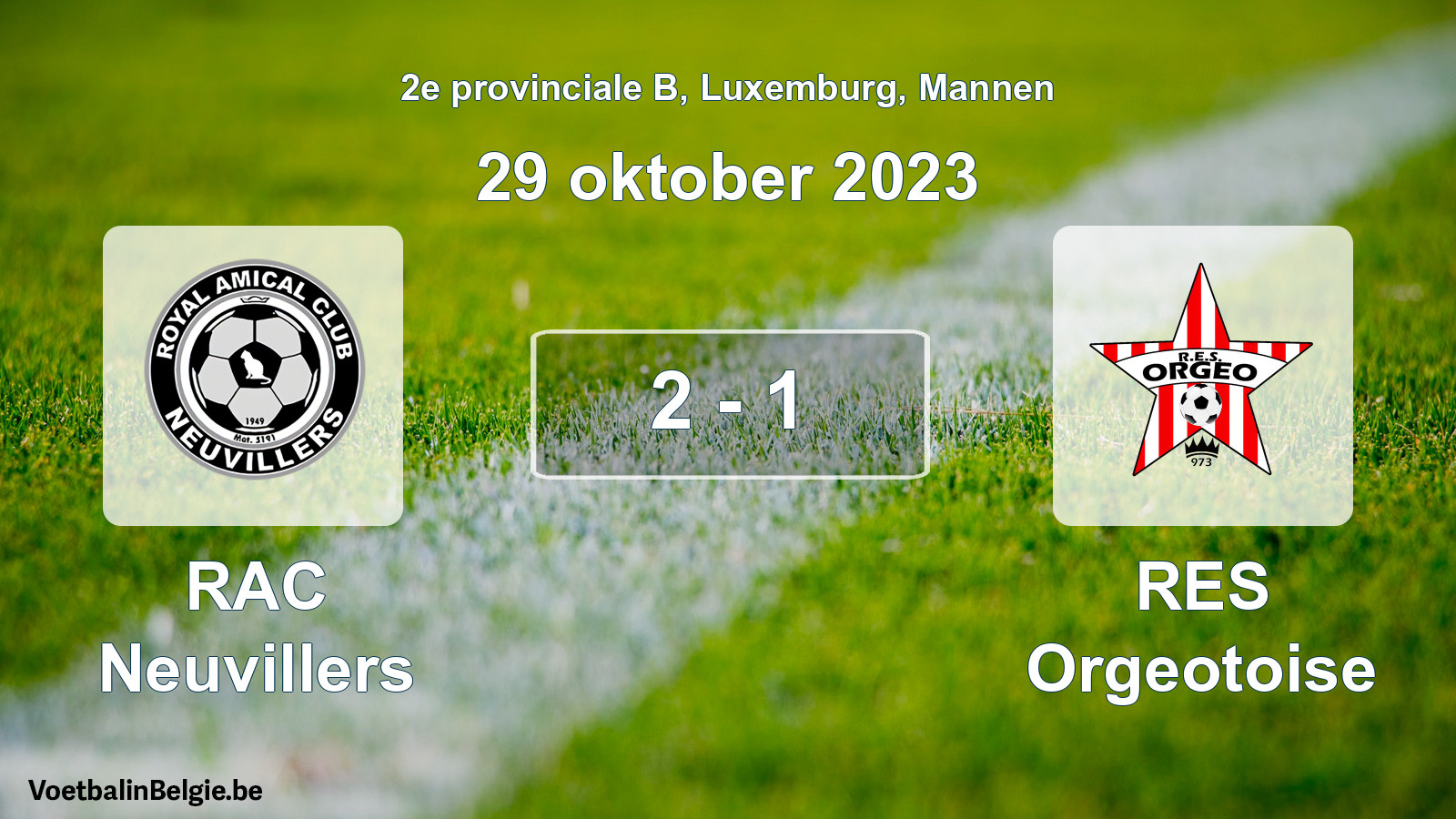 Gespeelde wedstrijd mannenvoetbal: RAC Neuvillers - RES Orgeotoise 2 - 1 (29 oktober 2023)