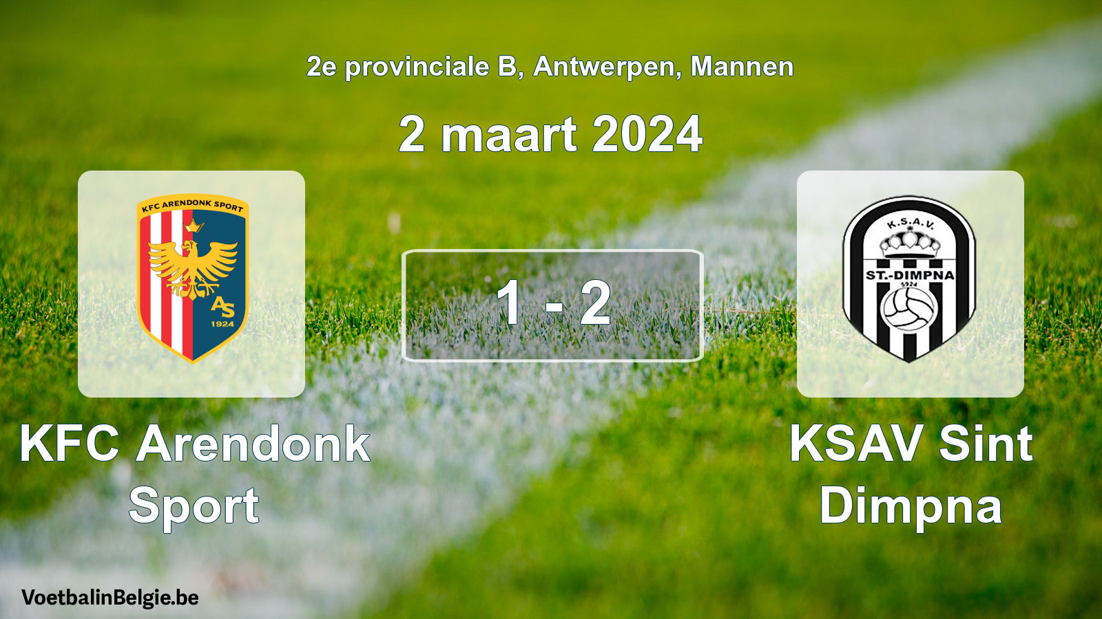 Gespeelde wedstrijd mannenvoetbal: KFC Arendonk Sport - KSAV Sint Dimpna 1 - 2 (2 maart 2024)