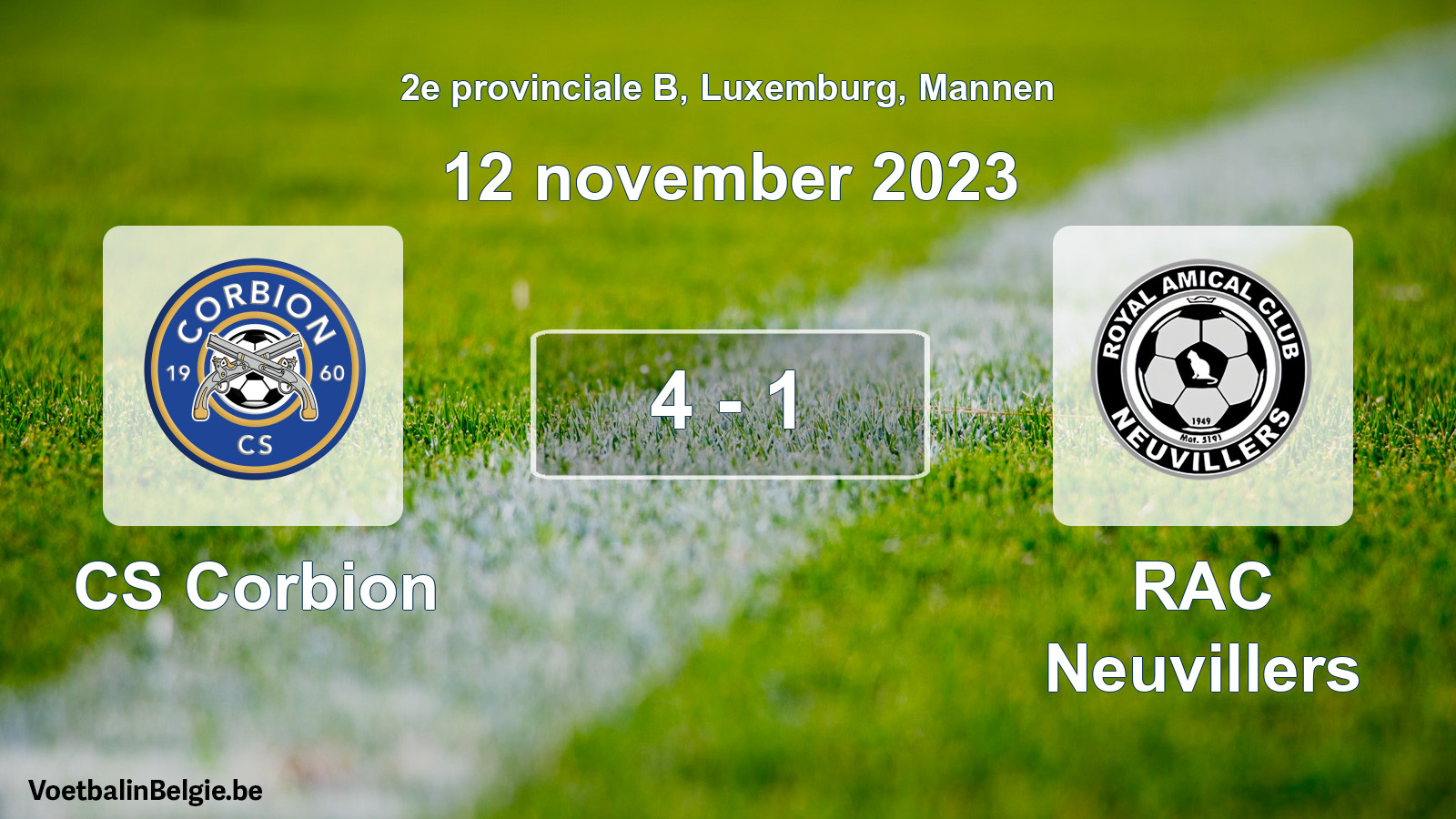 Gespeelde wedstrijd mannenvoetbal: CS Corbion - RAC Neuvillers 4 - 1 (12 november 2023)