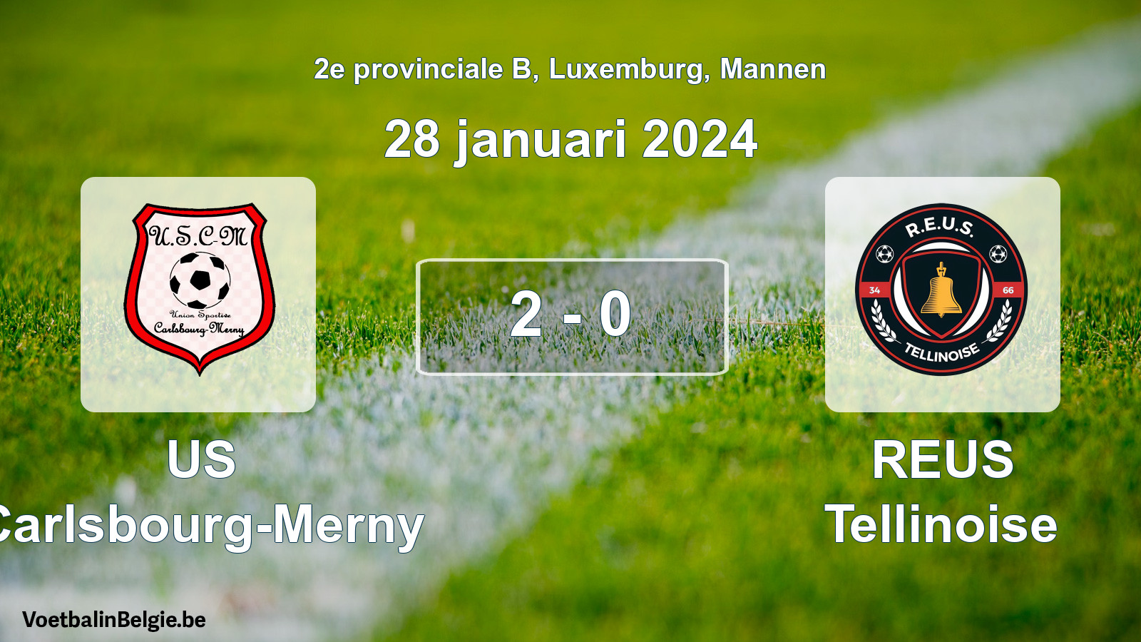 Gespeelde wedstrijd mannenvoetbal: US Carlsbourg-Merny - REUS Tellinoise 2 - 0 (28 januari 2024)
