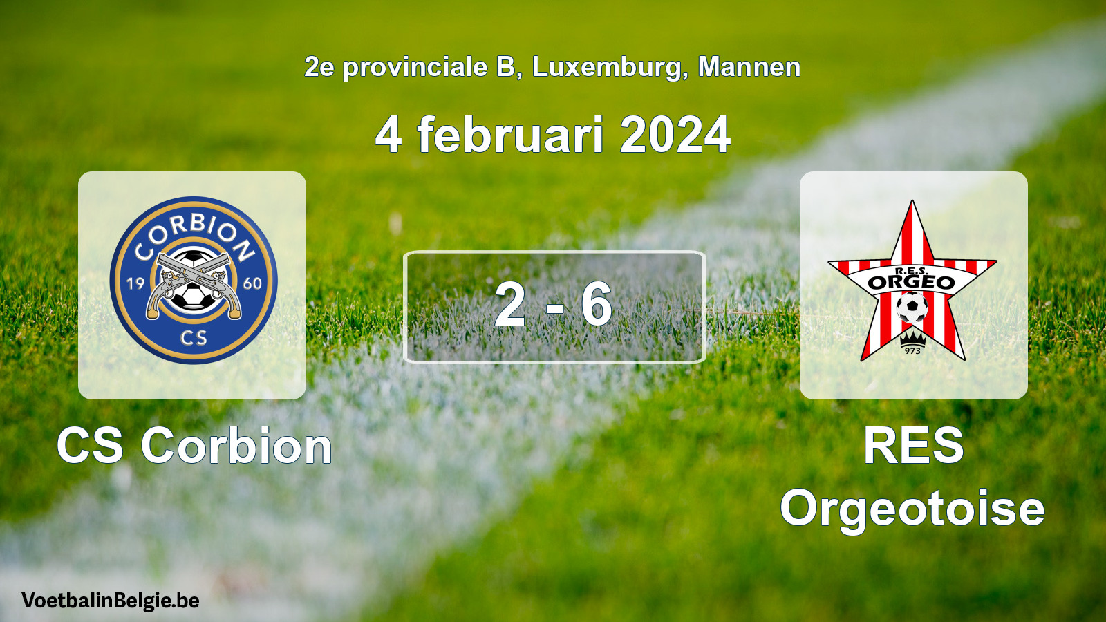 Gespeelde wedstrijd mannenvoetbal: CS Corbion - RES Orgeotoise 2 - 6 (4 februari 2024)