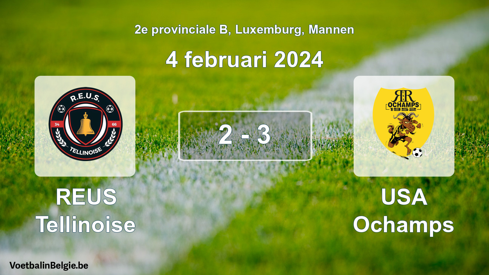 Gespeelde wedstrijd mannenvoetbal: REUS Tellinoise - USA Ochamps 2 - 3 (4 februari 2024)