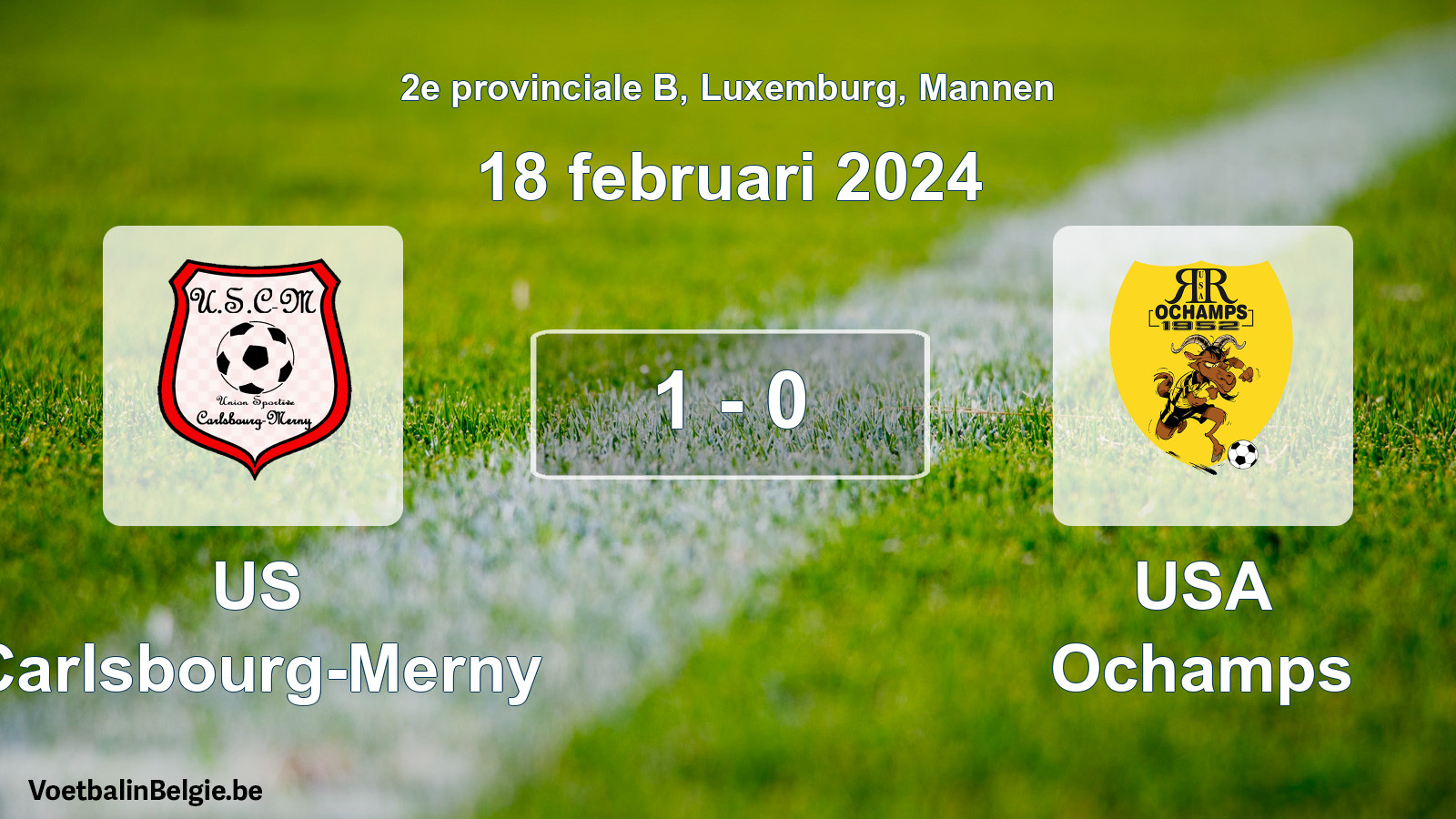 Gespeelde wedstrijd mannenvoetbal: US Carlsbourg-Merny - USA Ochamps 1 - 0 (18 februari 2024)