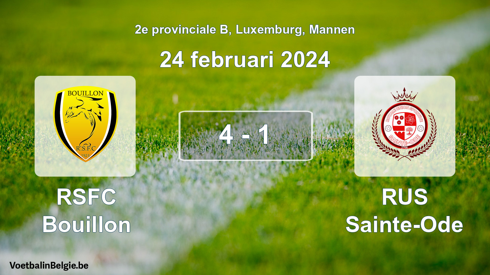 Gespeelde wedstrijd mannenvoetbal: RSFC Bouillon - RUS Sainte-Ode 4 - 1 (24 februari 2024)