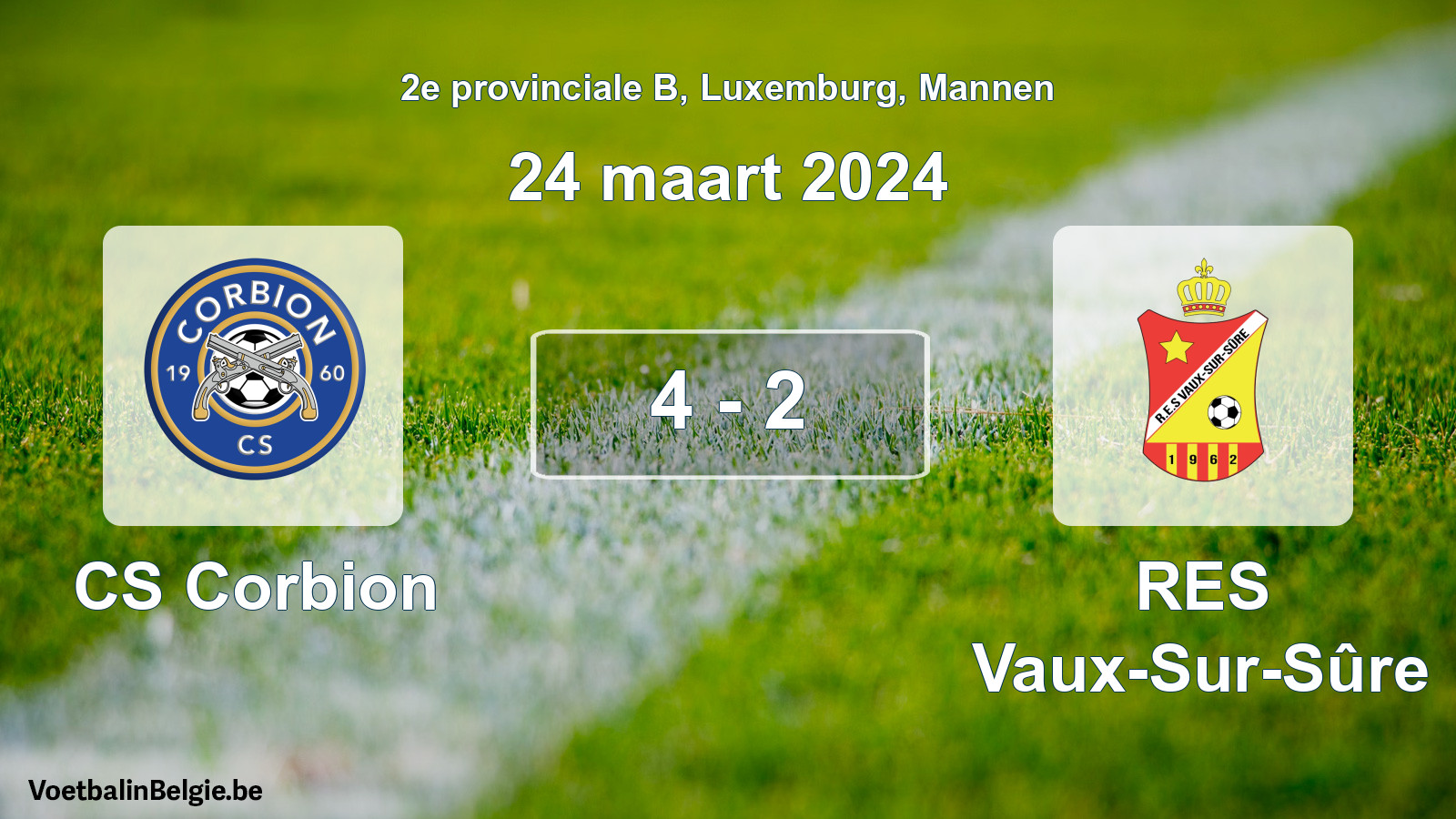 Gespeelde wedstrijd mannenvoetbal: CS Corbion - RES Vaux-Sur-Sûre 4 - 2 (24 maart 2024)