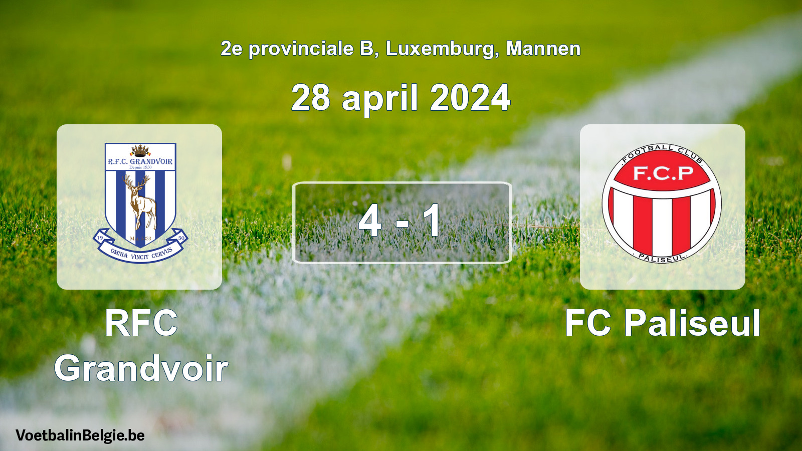 Gespeelde wedstrijd mannenvoetbal: RFC Grandvoir - FC Paliseul 4 - 1 (28 april 2024)