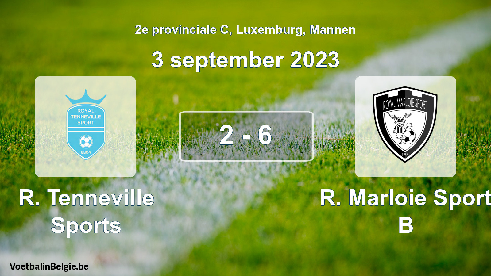 Gespeelde wedstrijd mannenvoetbal: R. Tenneville Sports - R. Marloie Sport B 2 - 6 (3 september 2023)
