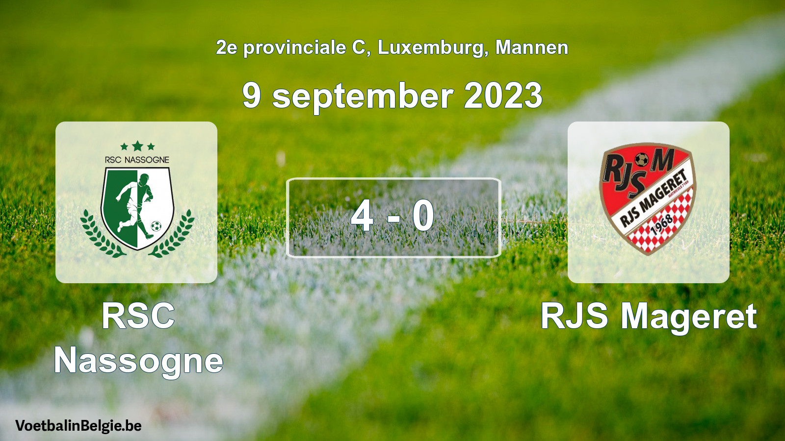 Gespeelde wedstrijd mannenvoetbal: RSC Nassogne - RJS Mageret 4 - 0 (9 september 2023)