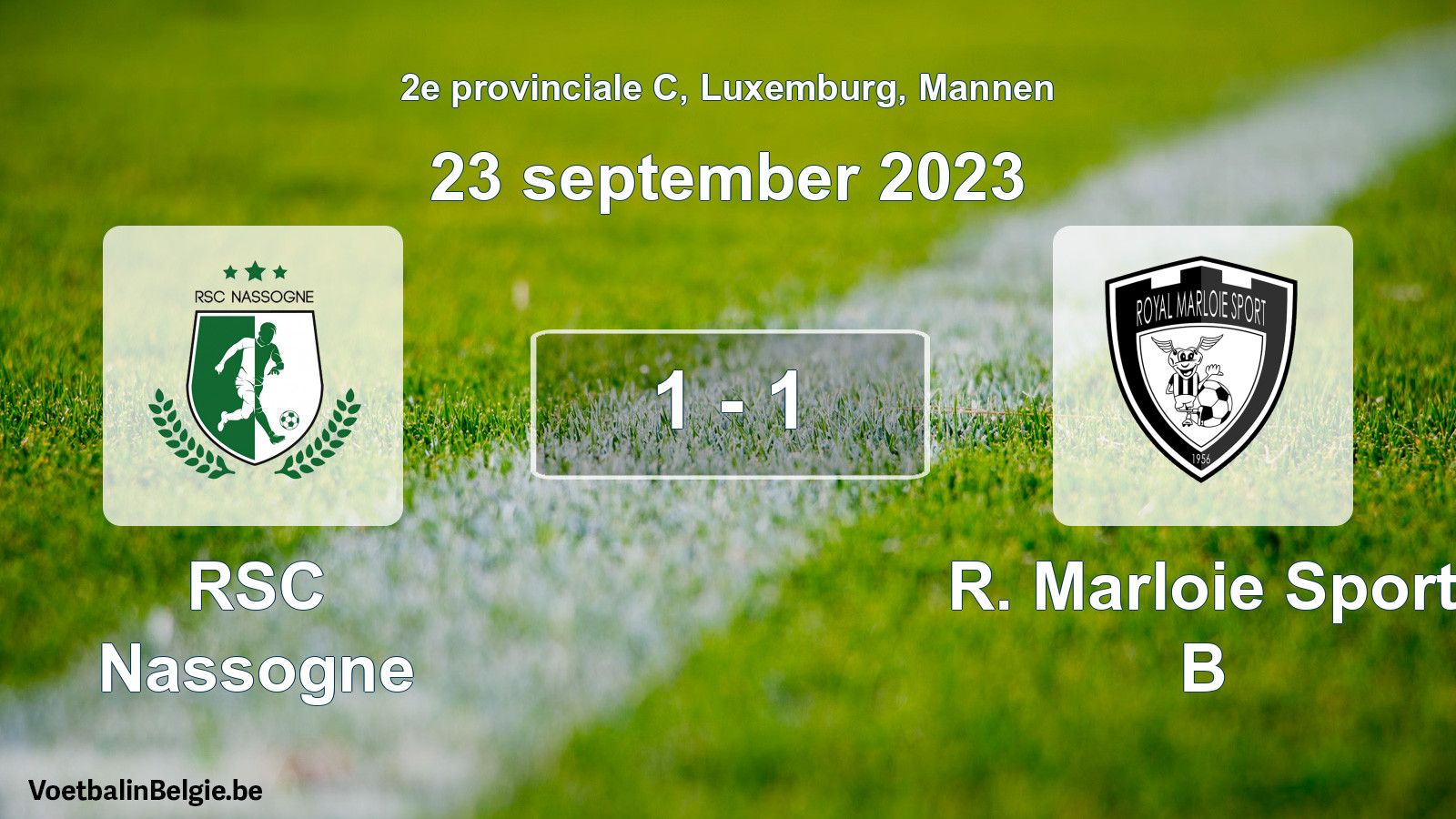 Gespeelde wedstrijd mannenvoetbal: RSC Nassogne - R. Marloie Sport B 1 - 1 (23 september 2023)