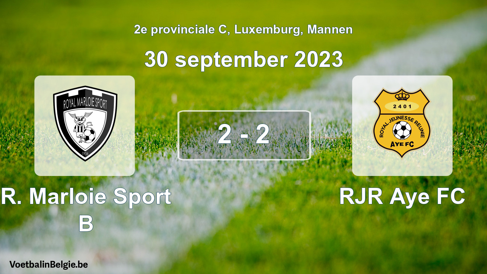 Gespeelde wedstrijd mannenvoetbal: R. Marloie Sport B - RJR Aye FC 2 - 2 (30 september 2023)