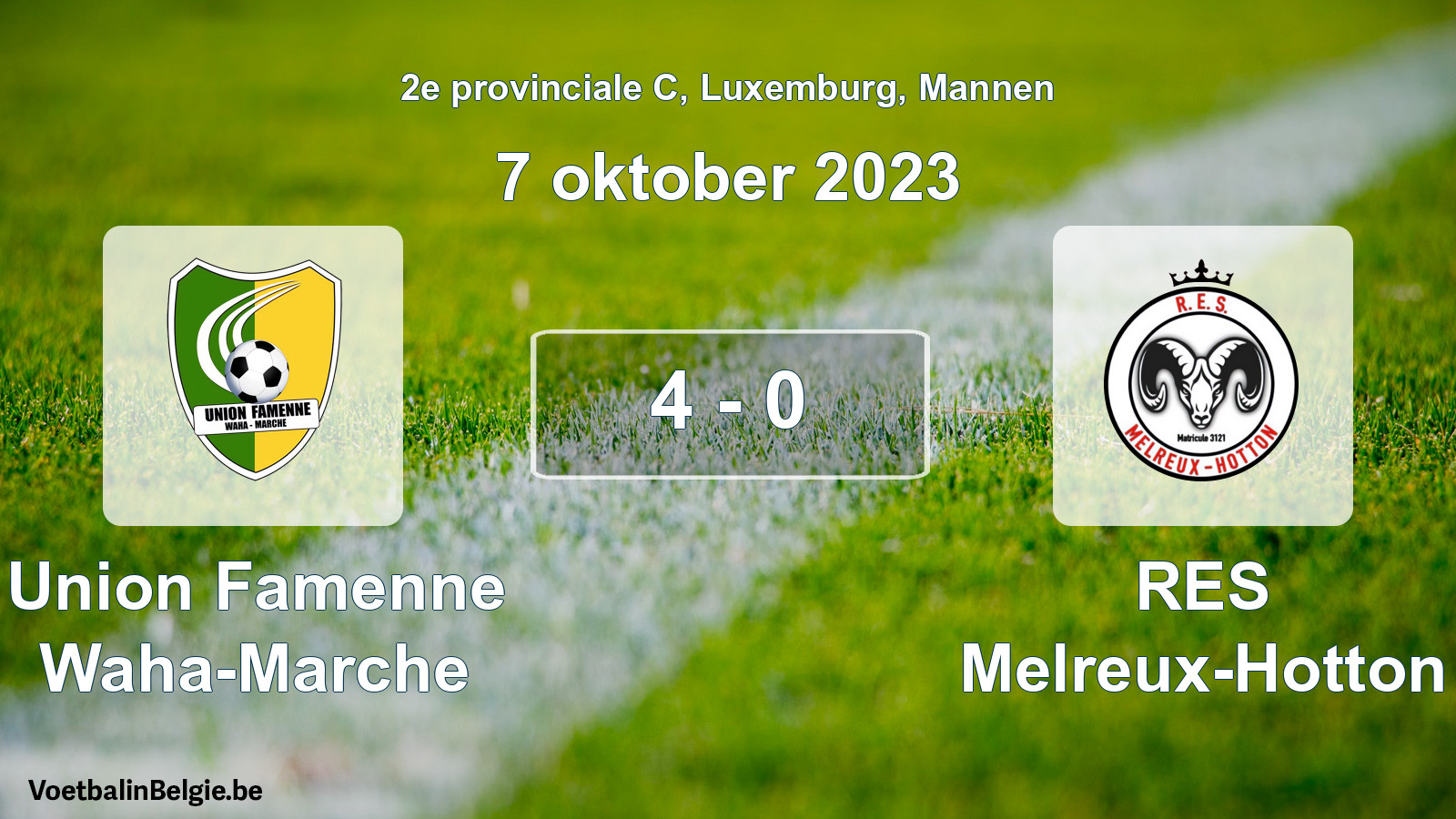 Gespeelde wedstrijd mannenvoetbal: Union Famenne Waha-Marche - RES Melreux-Hotton 4 - 0 (7 oktober 2023)