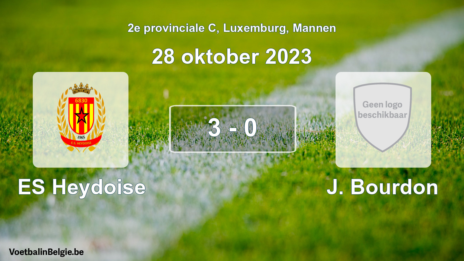 Gespeelde wedstrijd mannenvoetbal: ES Heydoise - J. Bourdon 3 - 0 (28 oktober 2023)