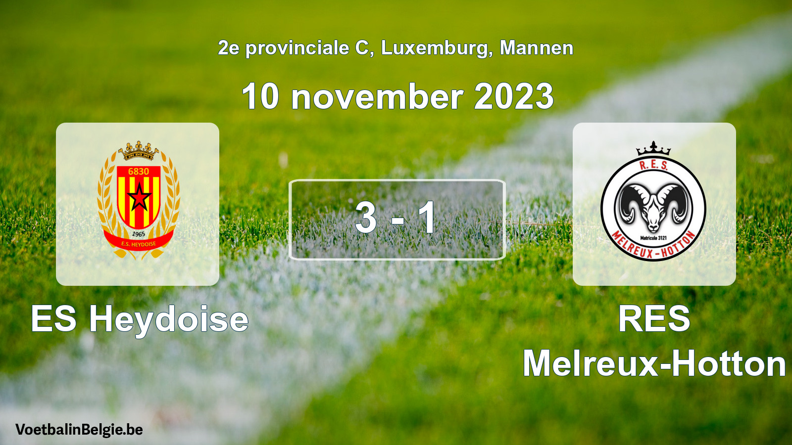Gespeelde wedstrijd mannenvoetbal: ES Heydoise - RES Melreux-Hotton 3 - 1 (10 november 2023)
