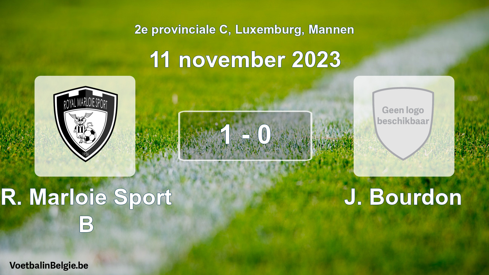 Gespeelde wedstrijd mannenvoetbal: R. Marloie Sport B - J. Bourdon 1 - 0 (11 november 2023)