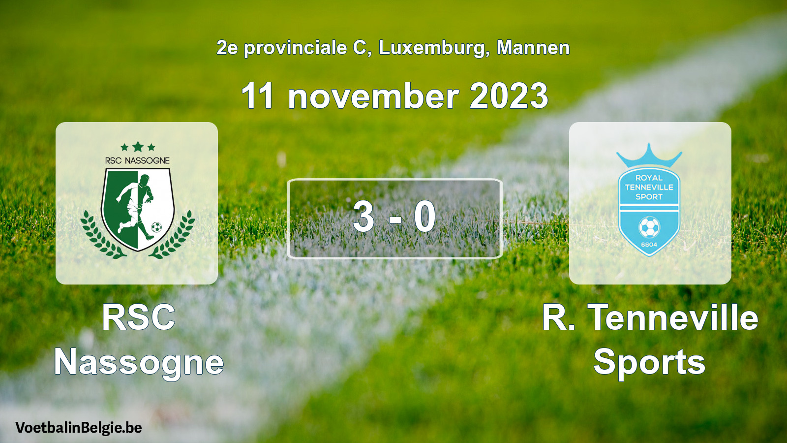 Gespeelde wedstrijd mannenvoetbal: RSC Nassogne - R. Tenneville Sports 3 - 0 (11 november 2023)
