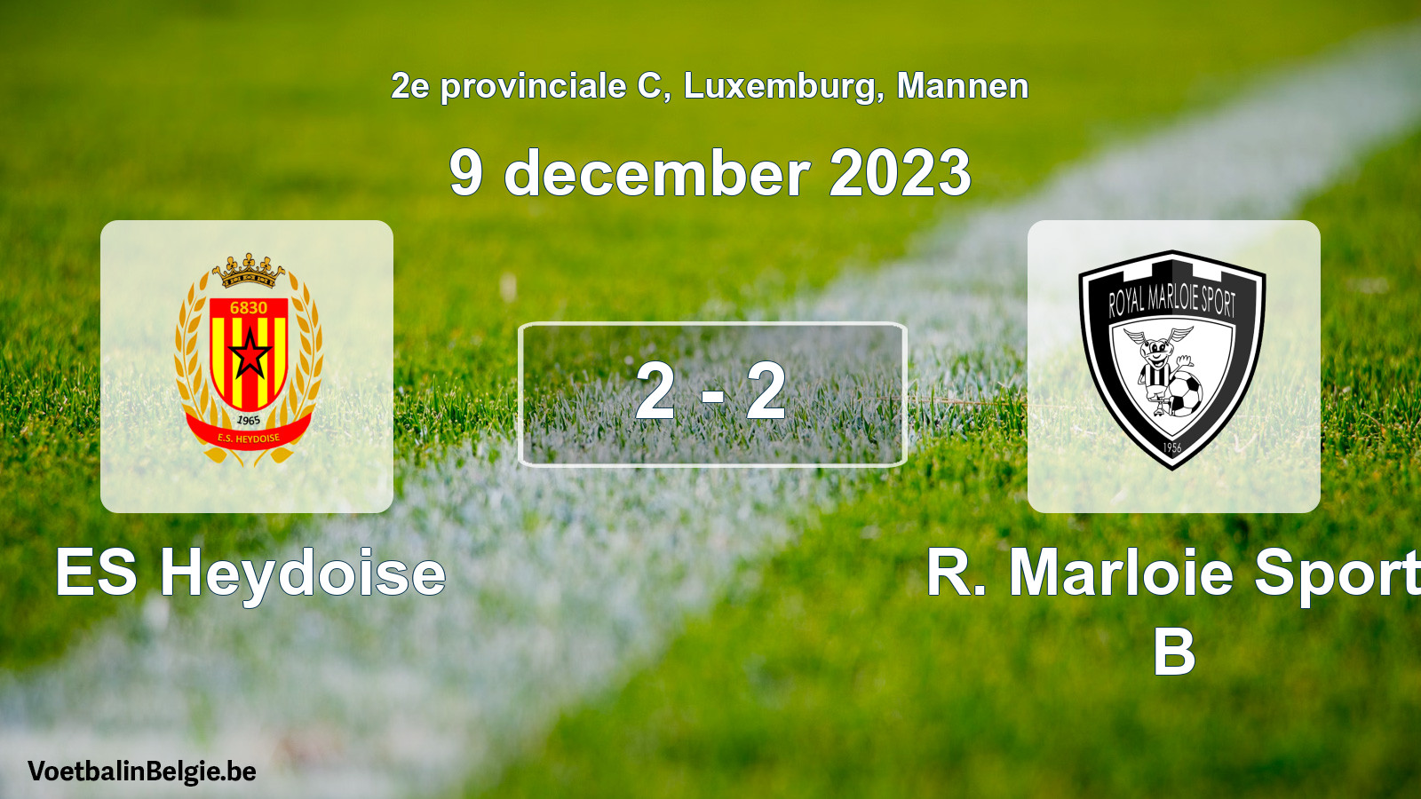 Gespeelde wedstrijd mannenvoetbal: ES Heydoise - R. Marloie Sport B 2 - 2 (9 december 2023)