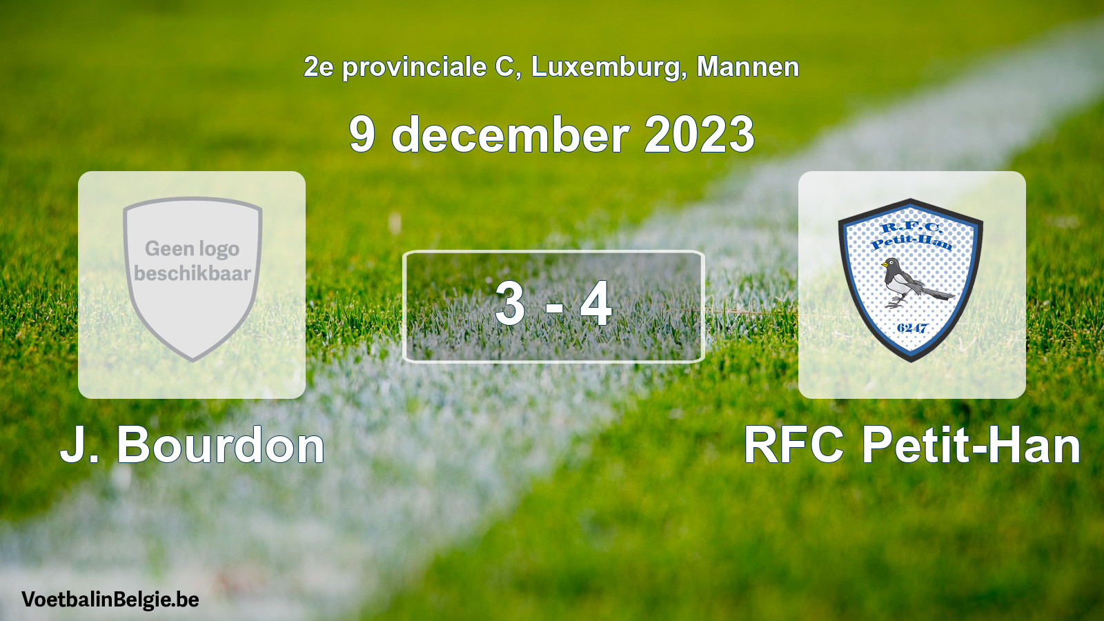 Gespeelde wedstrijd mannenvoetbal: J. Bourdon - RFC Petit-Han 3 - 4 (9 december 2023)
