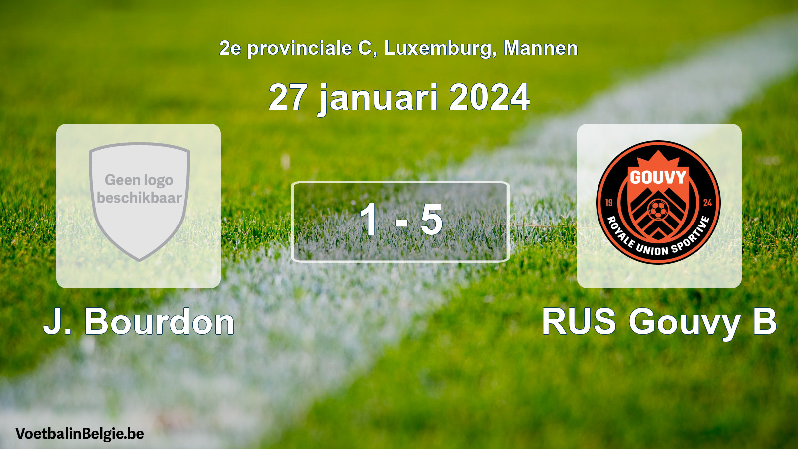Gespeelde wedstrijd mannenvoetbal: J. Bourdon - RUS Gouvy B 1 - 5 (27 januari 2024)