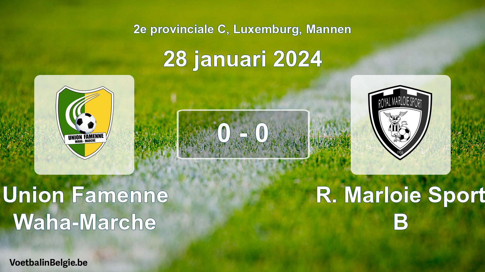 Gespeelde wedstrijd mannenvoetbal: Union Famenne Waha-Marche - R. Marloie Sport B 0 - 0 (28 januari 2024)