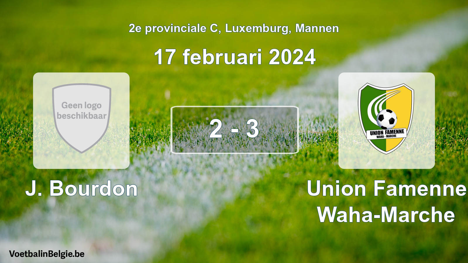 Gespeelde wedstrijd mannenvoetbal: J. Bourdon - Union Famenne Waha-Marche 2 - 3 (17 februari 2024)
