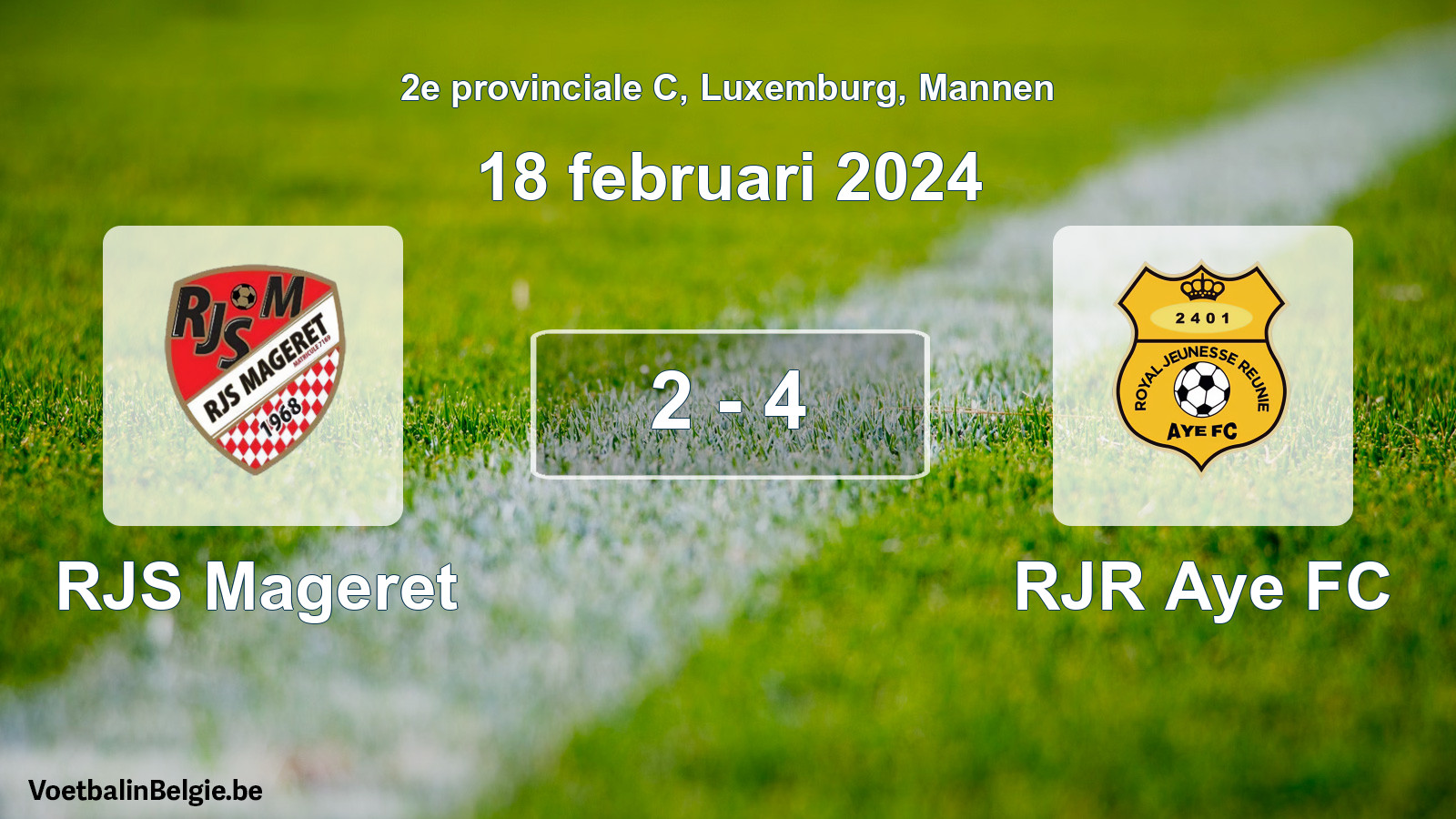 Gespeelde wedstrijd mannenvoetbal: RJS Mageret - RJR Aye FC 2 - 4 (18 februari 2024)