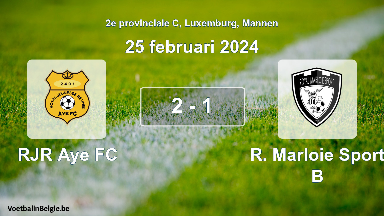Gespeelde wedstrijd mannenvoetbal: RJR Aye FC - R. Marloie Sport B 2 - 1 (25 februari 2024)