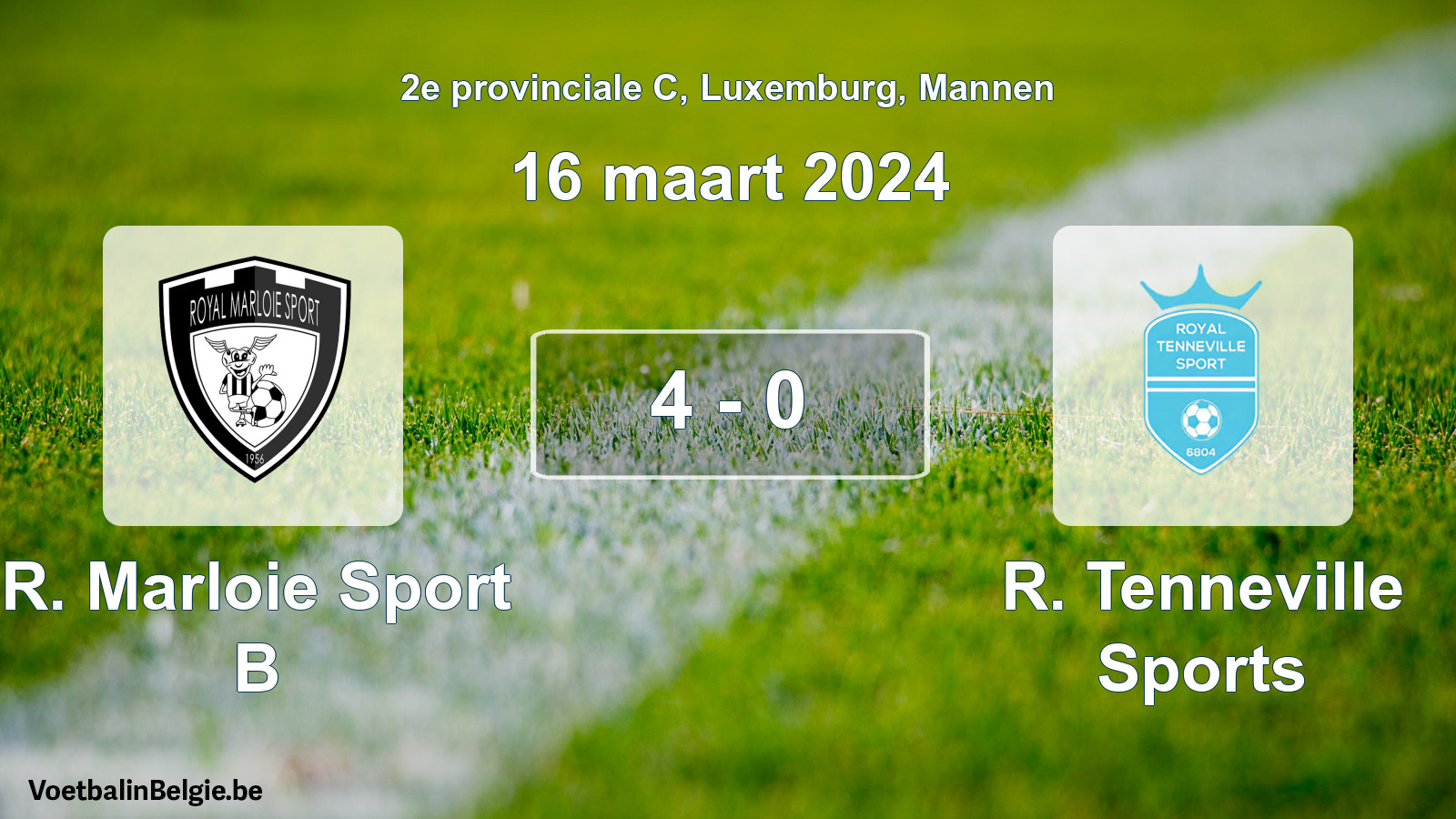 Gespeelde wedstrijd mannenvoetbal: R. Marloie Sport B - R. Tenneville Sports 4 - 0 (16 maart 2024)