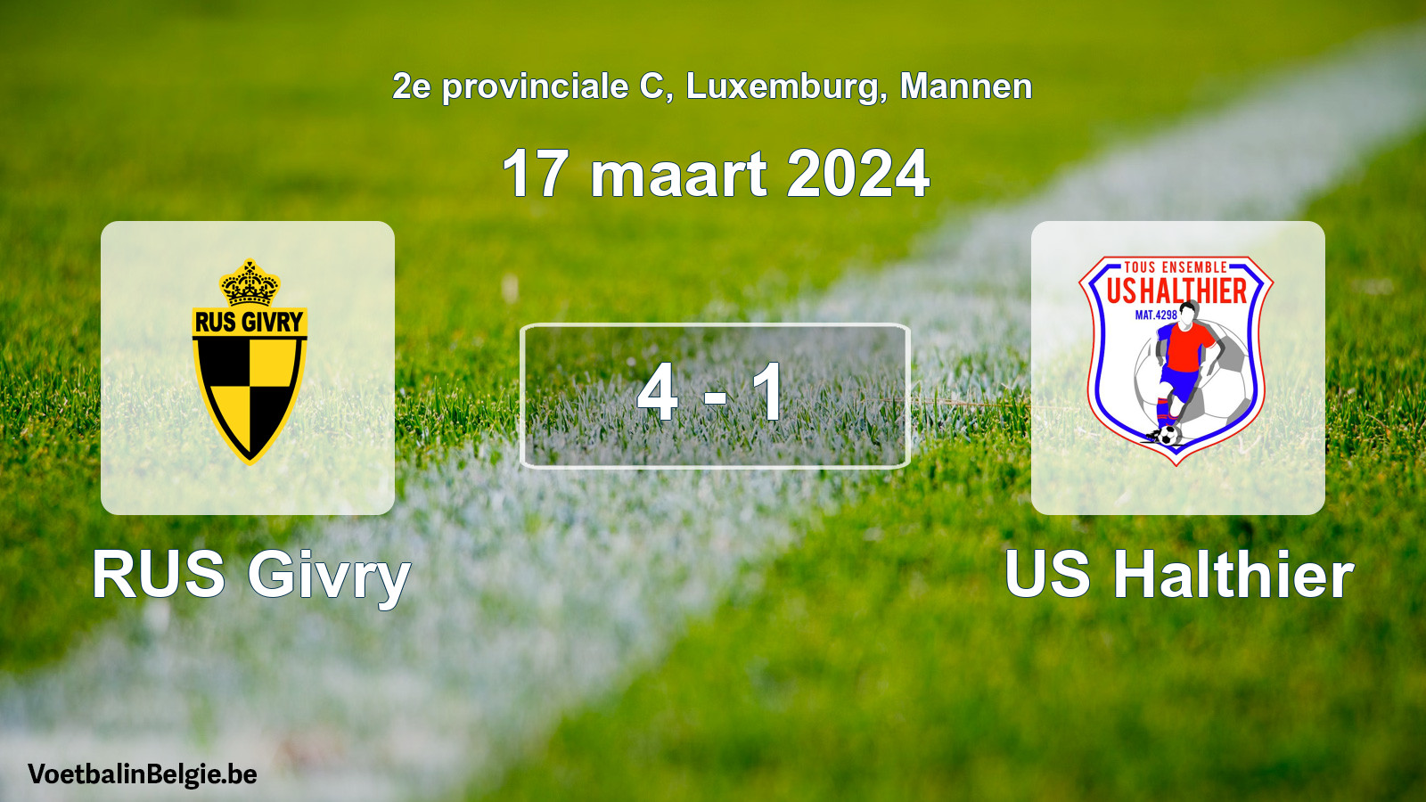Gespeelde wedstrijd mannenvoetbal: RUS Givry - US Halthier 4 - 1 (17 maart 2024)