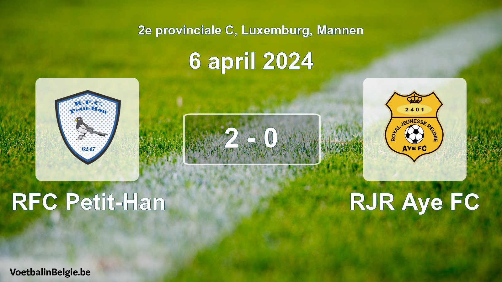 Gespeelde wedstrijd mannenvoetbal: RFC Petit-Han - RJR Aye FC 2 - 0 (6 april 2024)