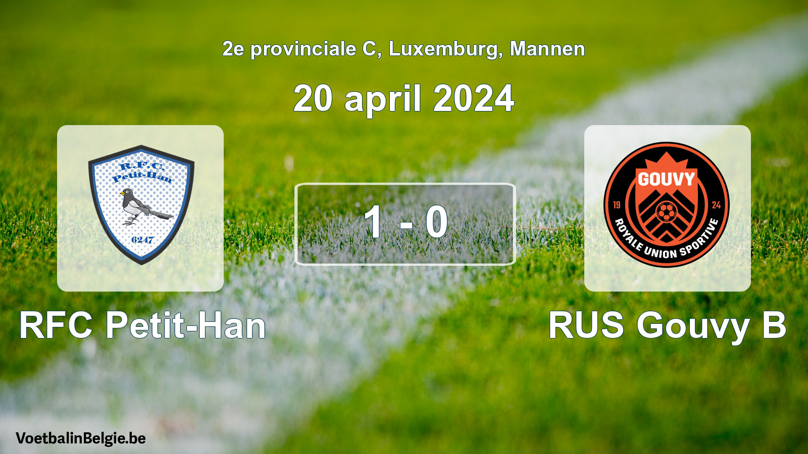 Gespeelde wedstrijd mannenvoetbal: RFC Petit-Han - RUS Gouvy B 1 - 0 (20 april 2024)