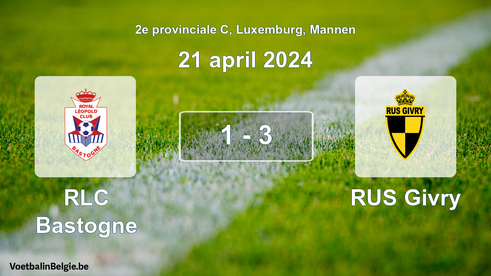 Gespeelde wedstrijd mannenvoetbal: RLC Bastogne - RUS Givry 1 - 3 (21 april 2024)