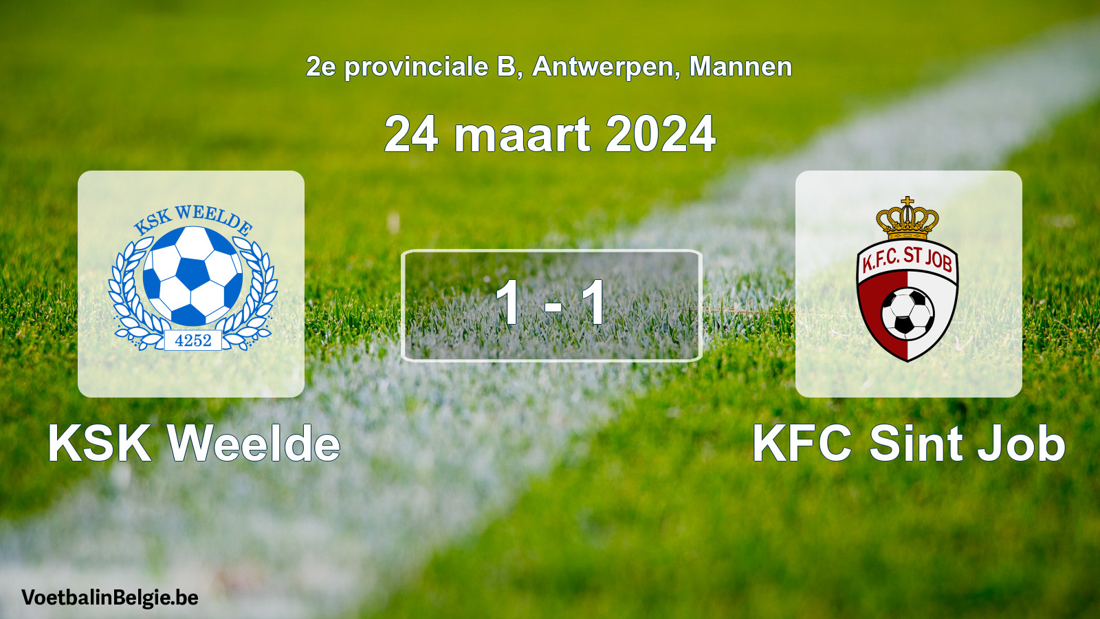 Gespeelde wedstrijd mannenvoetbal: KSK Weelde - KFC Sint Job 1 - 1 (24 maart 2024)