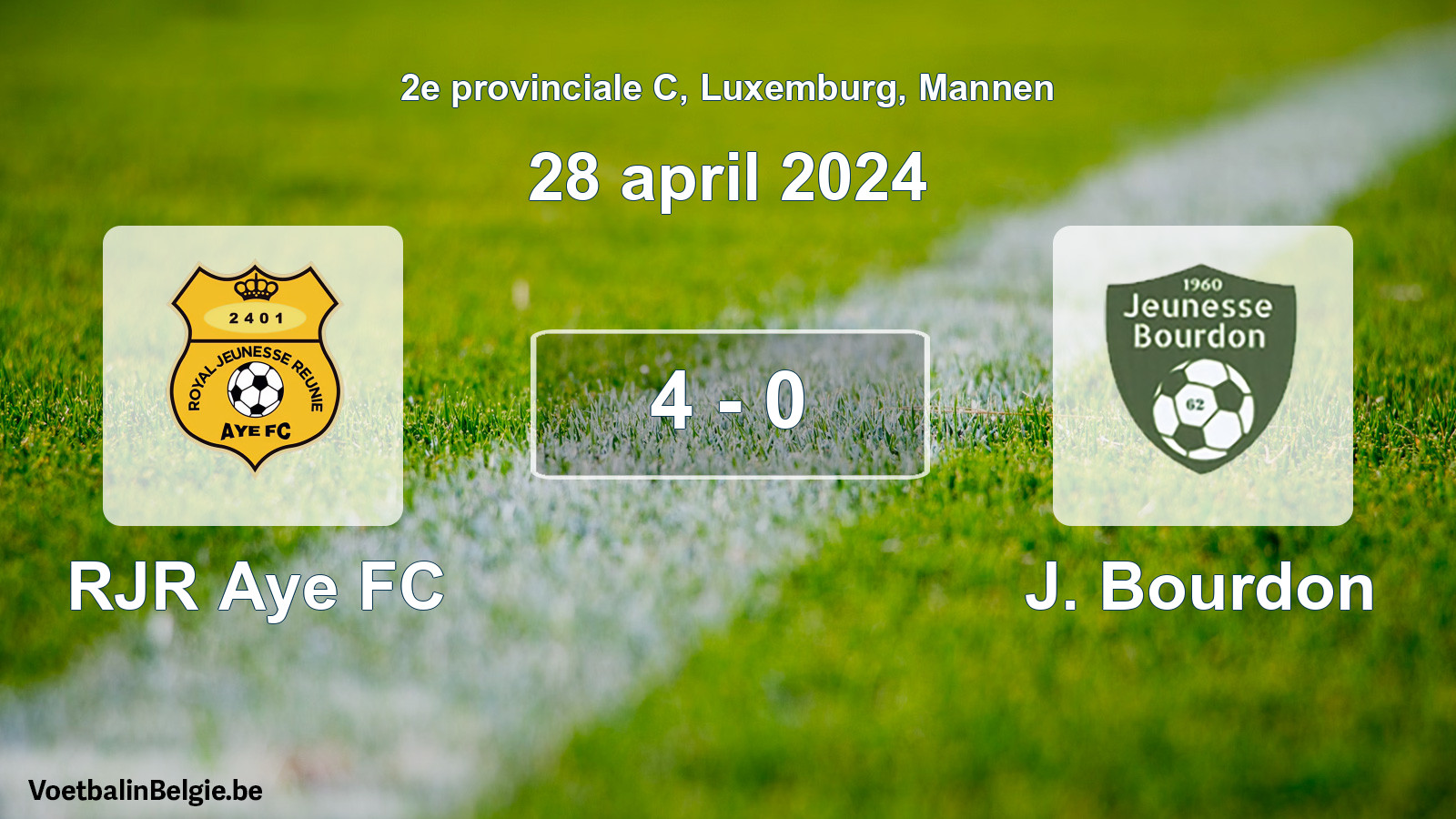 Played match men football: RJR Aye FC - J. Bourdon 4 - 0 (28 April 2024)