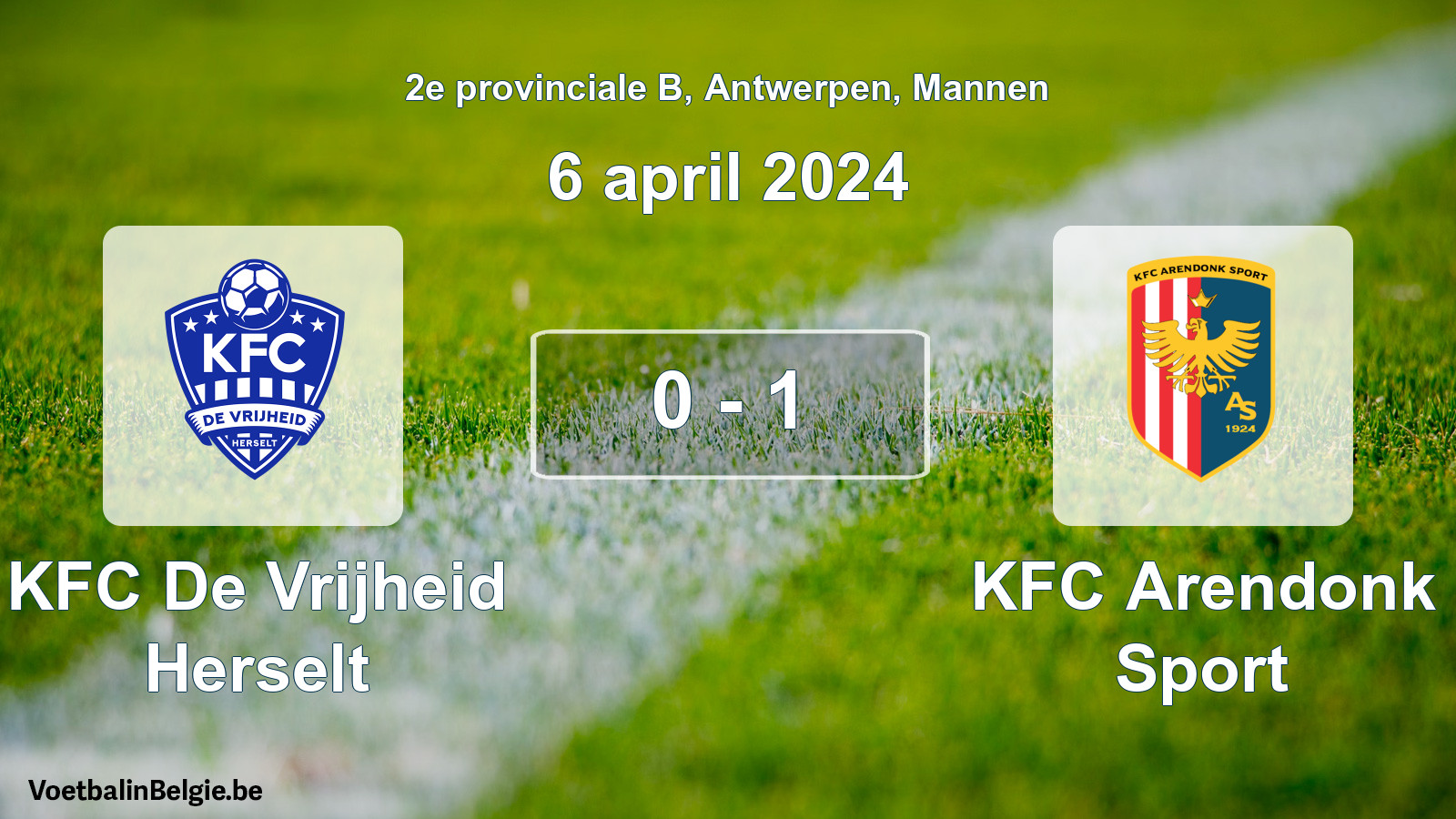 Gespeelde wedstrijd mannenvoetbal: KFC De Vrijheid Herselt - KFC Arendonk Sport 0 - 1 (6 april 2024)