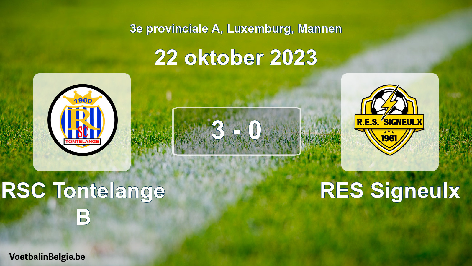 Gespeelde wedstrijd mannenvoetbal: RSC Tontelange B - RES Signeulx 3 - 0 (22 oktober 2023)