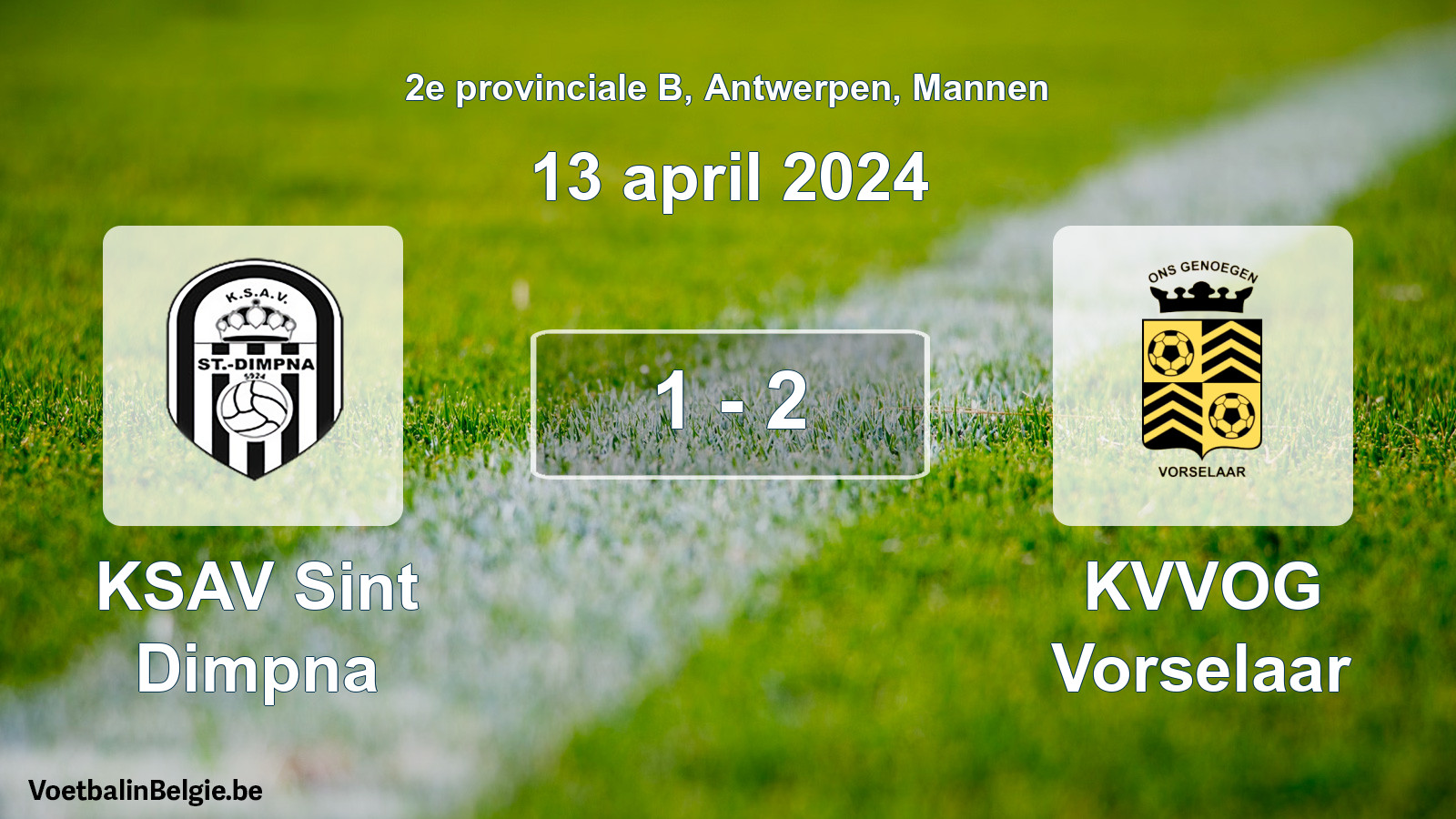 Gespeelde wedstrijd mannenvoetbal: KSAV Sint Dimpna - KVVOG Vorselaar 1 - 2 (13 april 2024)