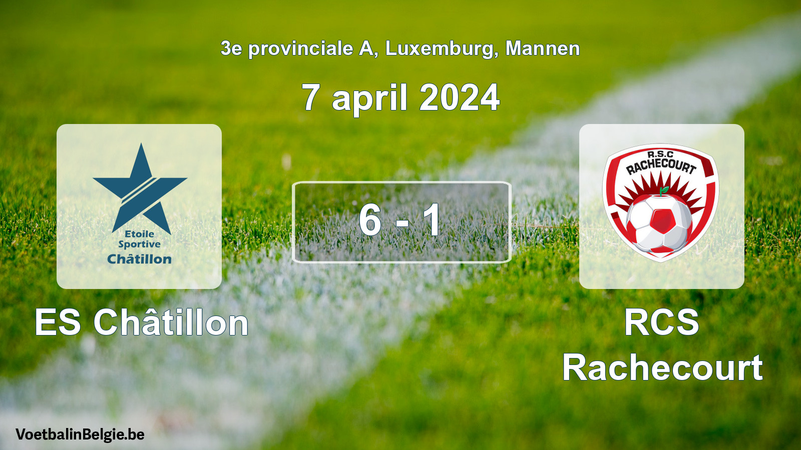 Gespeelde wedstrijd mannenvoetbal: ES Châtillon - RCS Rachecourt 6 - 1 (7 april 2024)
