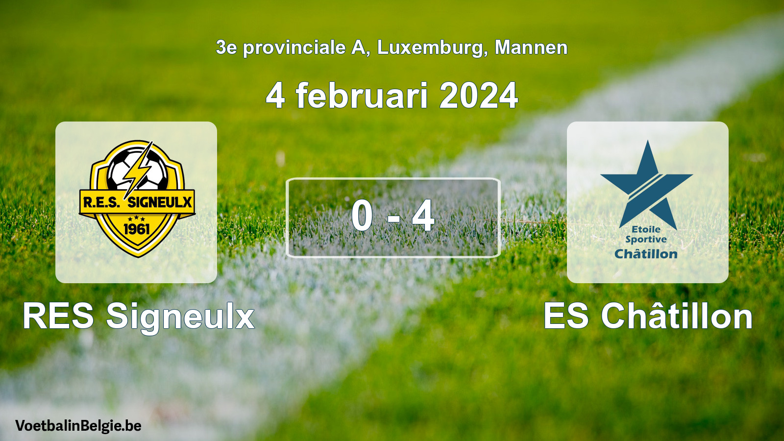 Gespeelde wedstrijd mannenvoetbal: RES Signeulx - ES Châtillon 0 - 4 (4 februari 2024)