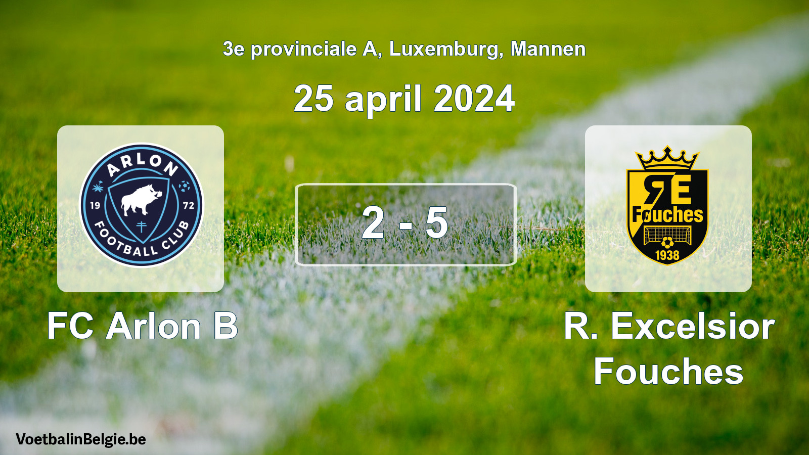 Gespeelde wedstrijd mannenvoetbal: FC Arlon B - R. Excelsior Fouches 2 - 5 (25 april 2024)